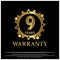 Nine years warranty golden label on black background