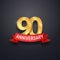 Ninety anniversary logo template. 90th years celebrating golden numbers with red ribbon vector design elements