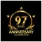 Ninety seven seven years anniversary golden. anniversary template design for web, game ,Creative poster, booklet, leaflet, flyer,