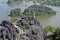 Ninh Binh, Vietnam. mountain temple and flooded fields