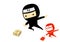 Ninja boy jump and send a product box, vector art