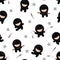 Ninja characters seamless pattern on white background, Cartoon warriors vector illustration