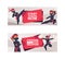 Ninja characters showing different actions vector illustration. Cartoon serious ninja with sword banners. Start training