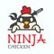 Ninja chicken cute funny cartoon logo. Creative character mascot for ninjutsu school