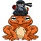 Ninja on Huge Frog Cartoon Colored Clipart