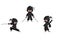 Ninja set. Cartoon flat style little warriors with katanas sword in different poses, cute samurai fighters, asian