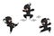 Ninja set. Cute warrior characters in different poses in black kimono, various fight position. Asian boys. childish