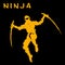 Ninja with sword attacks in a jump. Vector illustration.