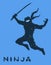 Ninja with sword attacks in jump. Vector illustration.