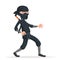 Ninja thief sneak walk sword asian assassin japanese cartoon character vector illustration