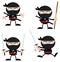Ninja Warrior Cartoon Character With Weapons Flat Design. Collection