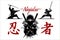 Ninja warrior vector illustration. Silhouette of japanese fighter.