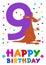Ninth birthday cartoon greeting card design