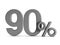 Ninty percent on white background. Isolated 3D illustration