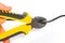 Nippers tool cutting electric wire close up