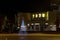 Nis, Serbia - December 18, 2019: Serbian National Theater in Nis with Christmas and New Year 2020 decorations and illuminations