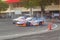 Nissan 180sx drift car in tandem drift session in Indonesia drift series event blurry in motion