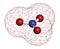 Nitrate anion, chemical structure. 3D rendering. Atoms are represented as spheres with conventional color coding: nitrogen (blue