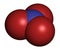 Nitrate anion, chemical structure. 3D rendering. Atoms are represented as spheres with conventional color coding: nitrogen (blue