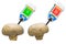 Nitrate testers with mushrooms. Measurement of nitrate levels in mushrooms, normal range and higher than norm. 3D rendering