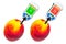 Nitrate testers with nectarines. Measurement of nitrate levels in nectarines, normal range and higher than norm. 3D rendering