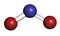 Nitrite anion, chemical structure. Nitrite salts are used in the curing of meat. 3D rendering. Atoms are represented as spheres