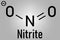 Nitrite anion, chemical structure. Nitrite salts are used in the curing of meat. Skeletal formula.