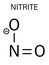 Nitrite anion, chemical structure. Nitrite salts are used in the curing of meat. Skeletal formula.