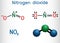 Nitrogen dioxide, NO2 molecule. Structural chemical formula and molecule model