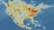 Nitrogen dioxide over USA live video map from satellite in 2020 , climate change  during corona virus pandemic outbreak