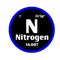 Nitrogen N button on black and white circle button background with blue outline on the periodic table of elements with atomic nu