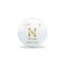 Nitrogen symbol - N. Element of the periodic table on white ball with golden signs. White background