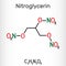 Nitroglycerin, glyceryl trinitrate, nitro molecule, is drug and explosive. Structural chemical formula