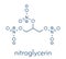 Nitroglycerin nitro, glyceryl trinitrate drug and explosive molecule. Skeletal formula.