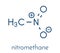 Nitromethane nitro fuel molecule. Used as fuel to power rockets, drag racing cars, etc. Also used as high explosive. Skeletal.