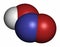 Nitrous acid (HNO2) mineral acid molecule. 3D rendering. Atoms are represented as spheres with conventional color coding: hydrogen