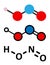 Nitrous acid HNO2 mineral acid molecule. Stylized 2D renderings and conventional skeletal formula.