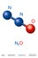 Nitrous oxide, N2O, laughing gas, molecule model and formula