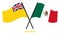 Niue and Mexico Flags Crossed And Waving Flat Style. Official Proportion. Correct Colors