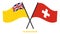 Niue and Switzerland Flags Crossed And Waving Flat Style. Official Proportion. Correct Colors