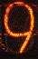 Nixie tube indicator, lamp gas-discharge indicator close-up. Number nine of retro. 3d rendering