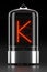 Nixie tube indicator, lamp gas-discharge indicator on dark background. Letter `k` of retro. 3d rendering
