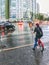 Nizhnevartovsk, Russia-June 5, 2019: boy on bike waiting for green traffic light