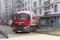 Nizhny Novgorod, Russia. - April 14.2016. Cargo fura drove backwards to the rear entrance of the store MAGNET