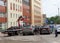 Nizhny Novgorod, Russia. - July 14.2016. The municipal tow truck evacuates wrong parked car in the Maxim Gorky street 117