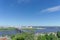 Nizhny Novgorod, Russia. - June 21.2018. View of the Canavin bridge from the high bank of the Oka River. On the day of the Argenti