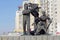 Nizhny Novgorod, Russia. - March 14.2017. The sculptural group is a worker, a soldier and a collective farmer near the pedestal wi