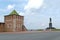 Nizhny Novgorod. View of a tower Of St. George and monument to Valery Chkalov