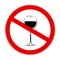 No alcohol forbidden sign with wine isolated on white background