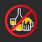 No alcohol icon sign with white yellow wine glass, Liquor bottle, Beer glass in red circle stop sign vector design